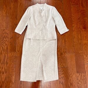 80s vintage skirt and blazer set cream & tan/beige retro office wear